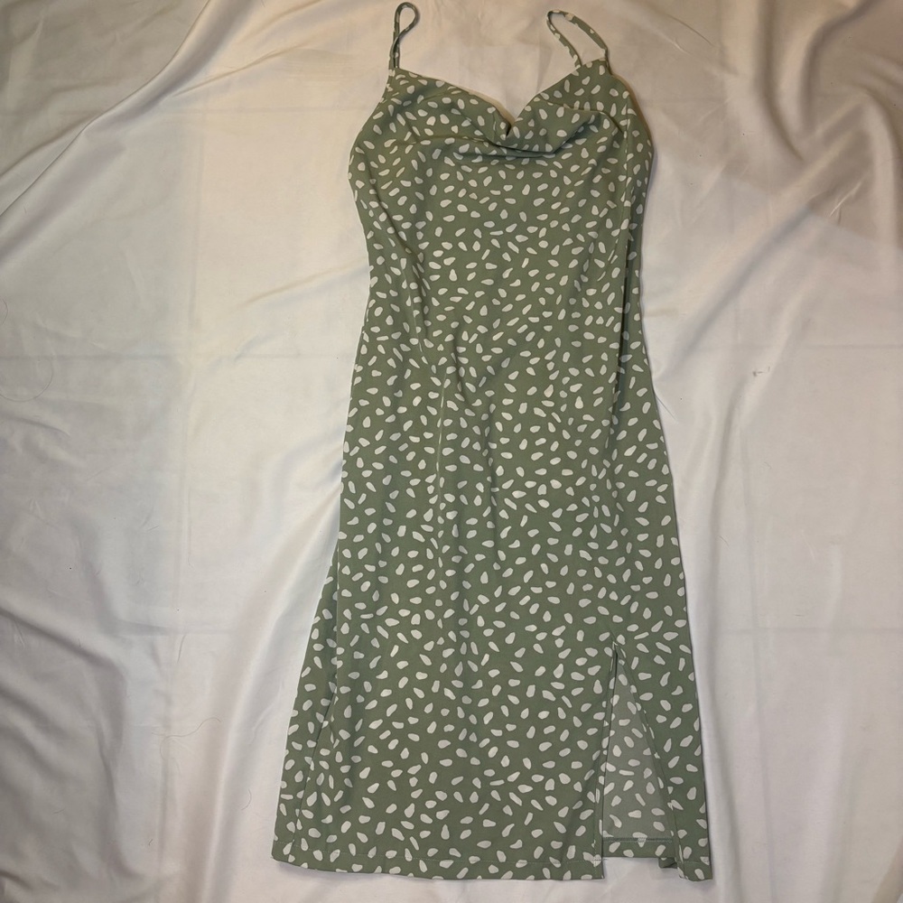 SHEIN Small Sage Green Speckled Slip Midi Dress with Cowl Neck